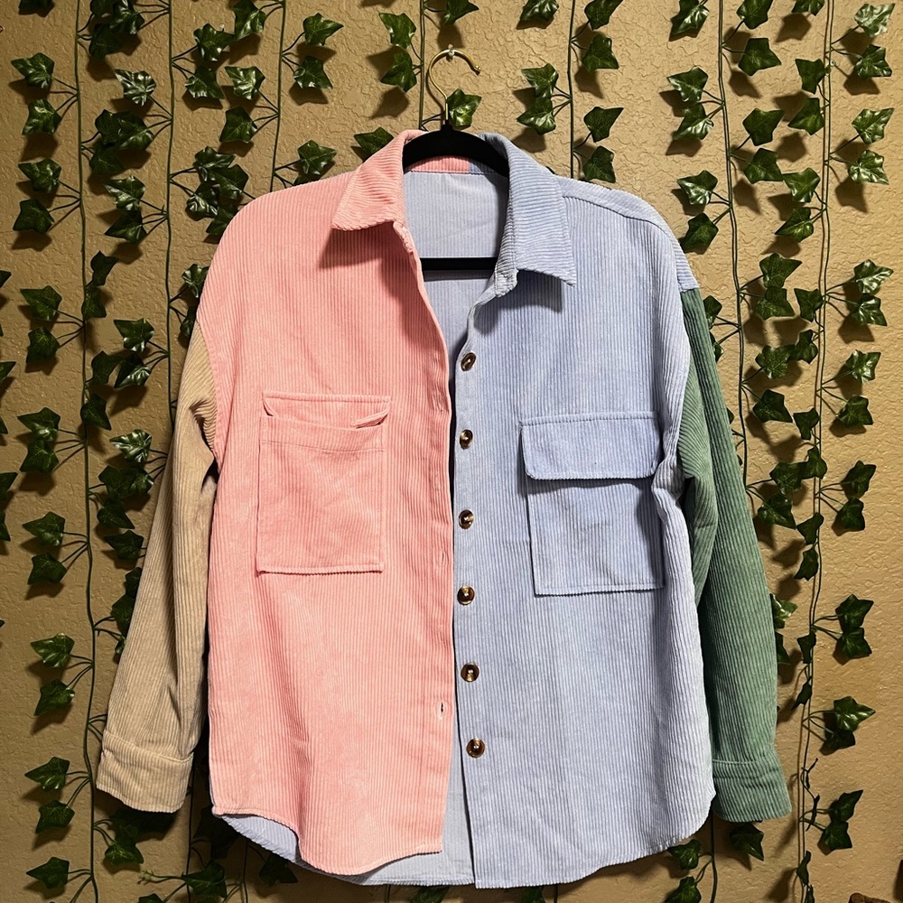 Colorblock Corduroy Button-Up Shirt